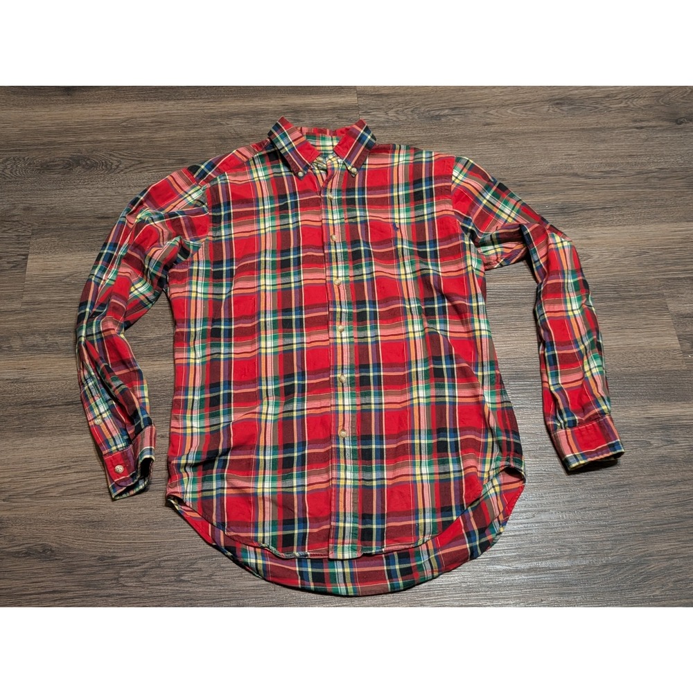 Ralph Lauren Mens Classic Fit Plaid Button Down Shirt Red Green Tartan Small S